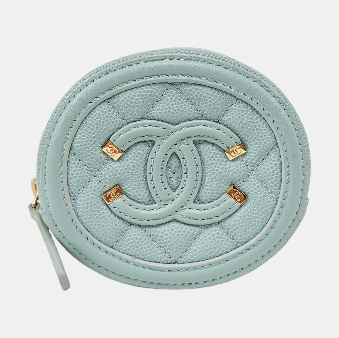 Quilted Grained Calfskin Wallet Blue