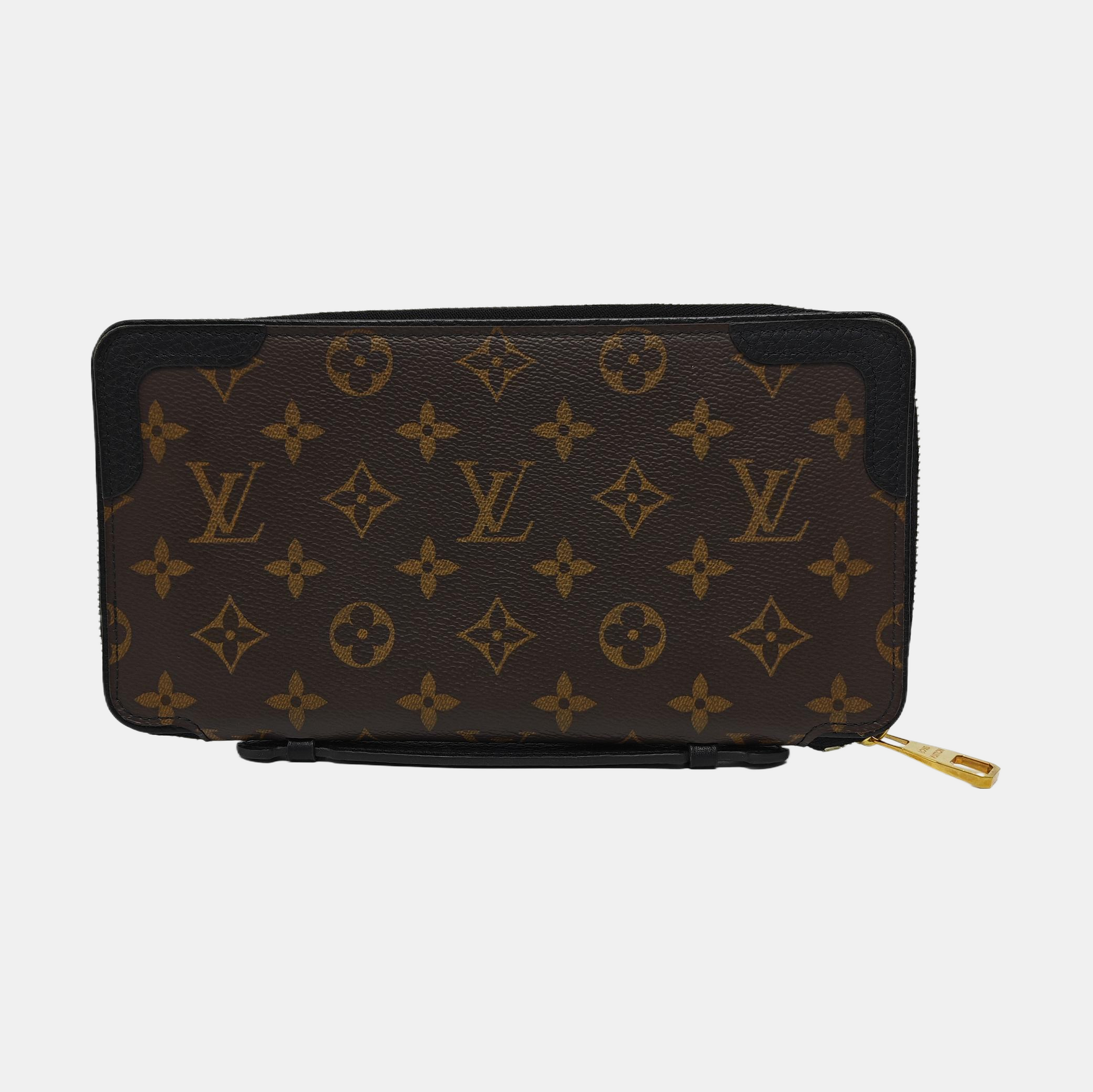 Monogram Coated Canvas Clutch Brown
