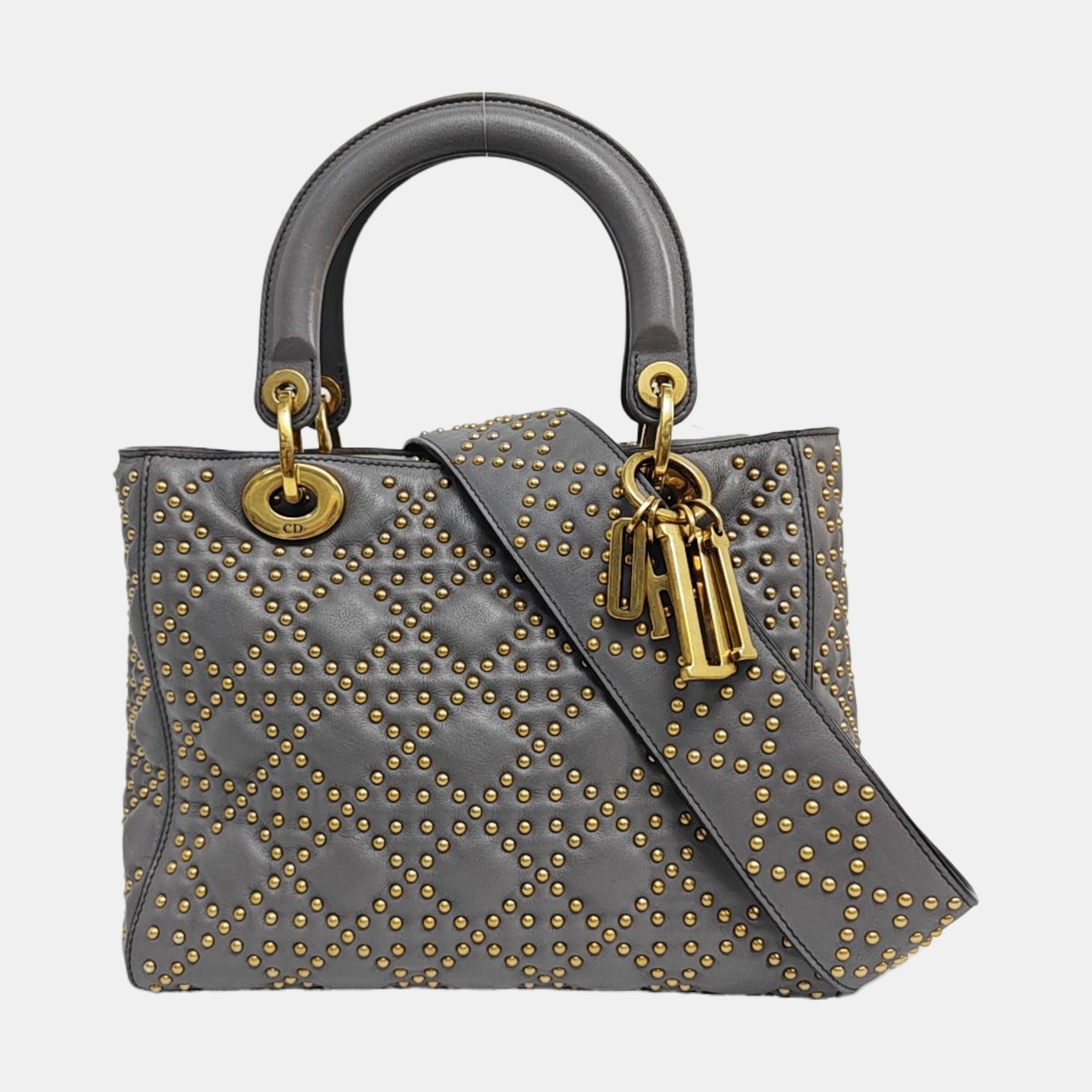 Lady Dior Medium Cannage Lambskin Gray