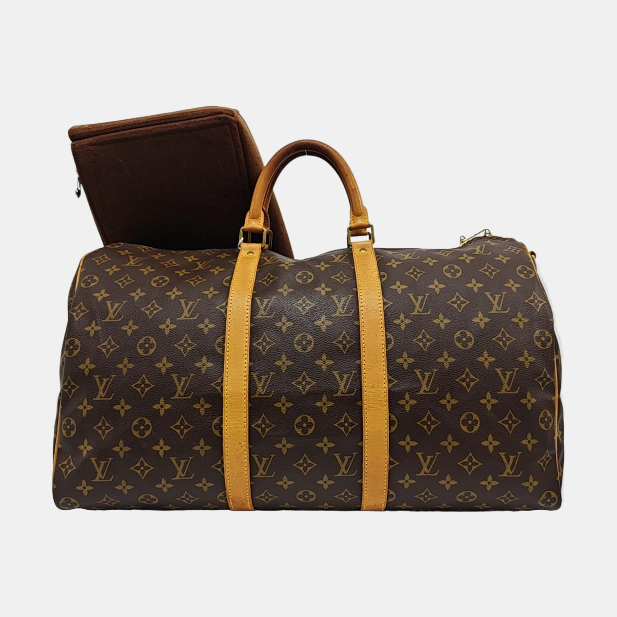 KEEPALL 50 Monogram Coated Canvas Brown