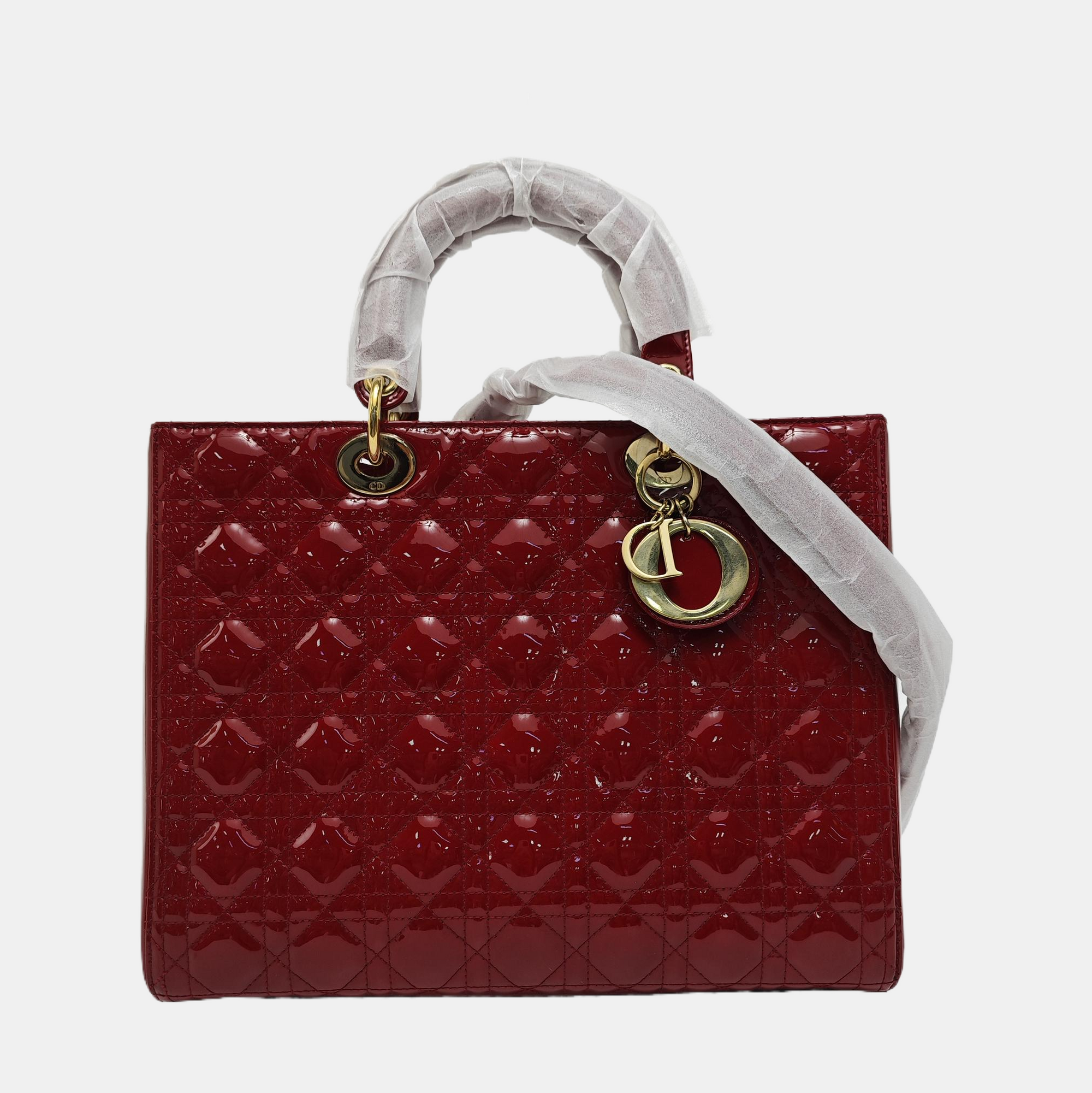 Lady Dior Large Cannage Patent Leather Red