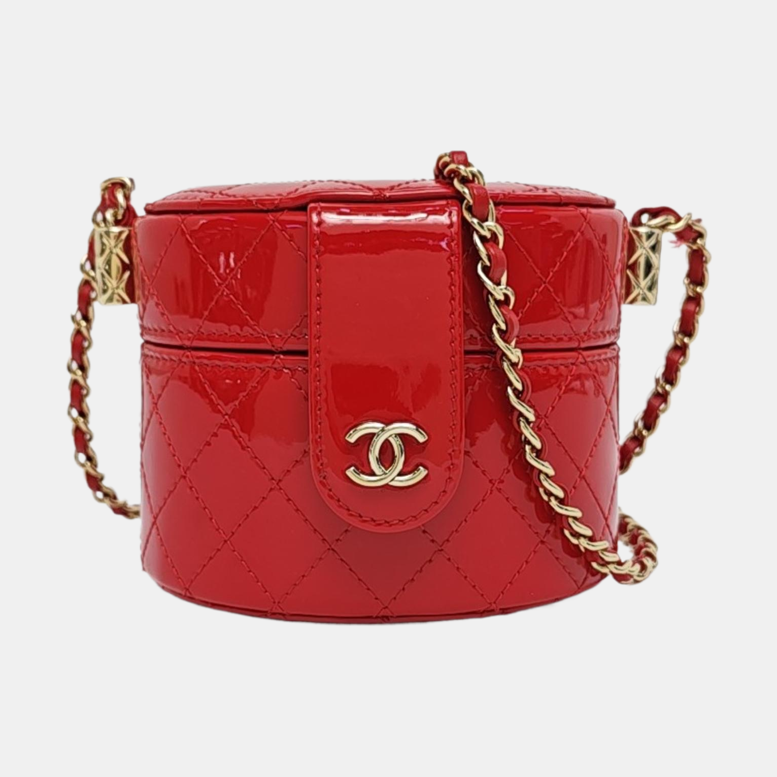 Round Vanity Quilted Patent Leather Red
