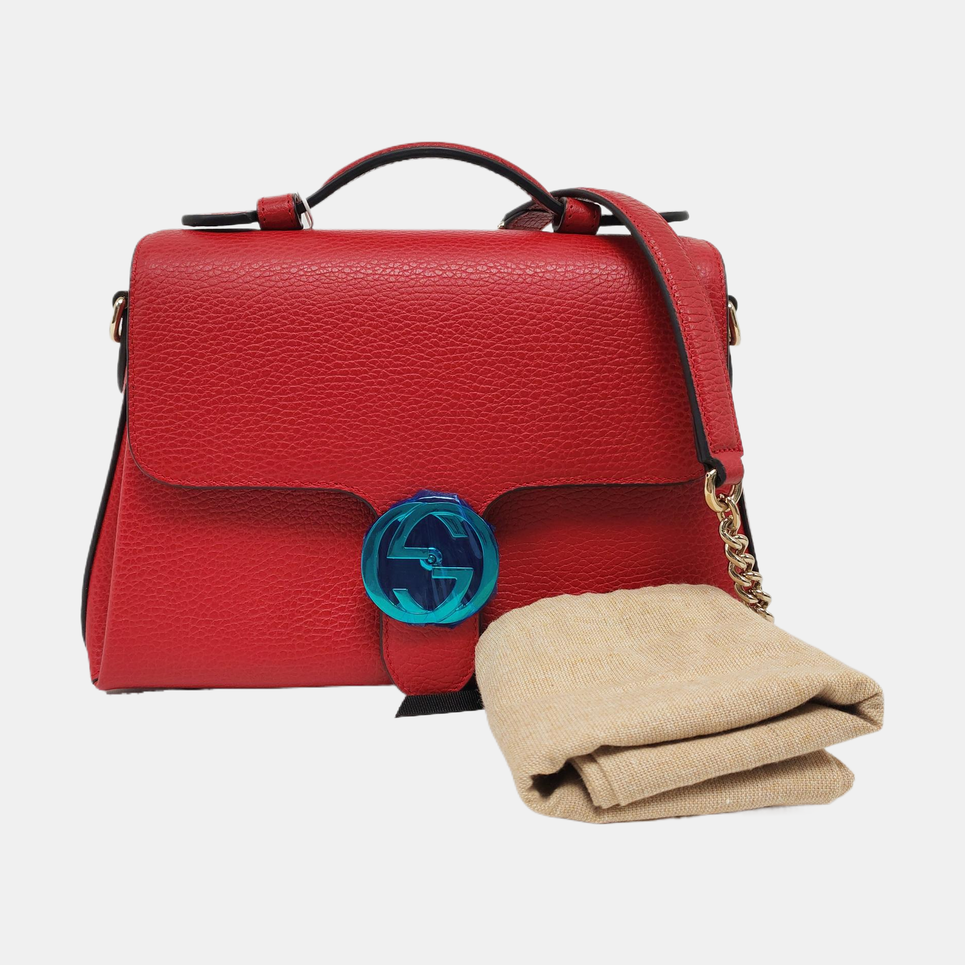 Interlocking G Large Calfskin Red