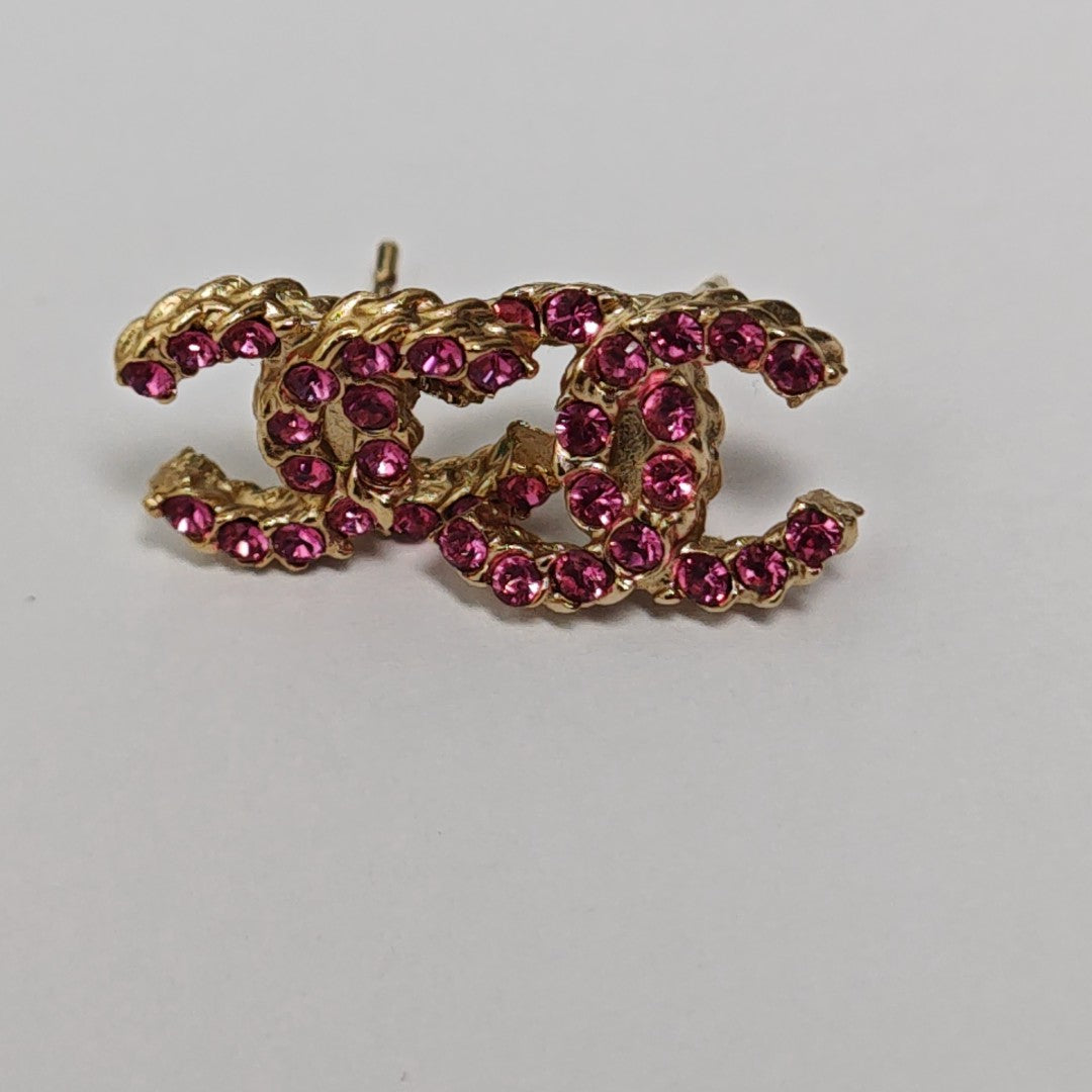 CC Logo Metal Pink Stud Earrings