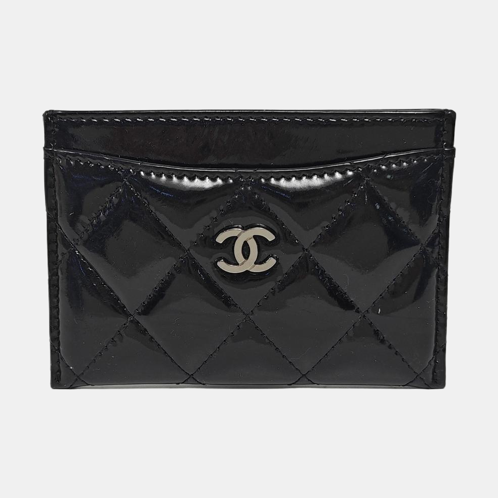 Quilted Patent Leather Card Holder Black