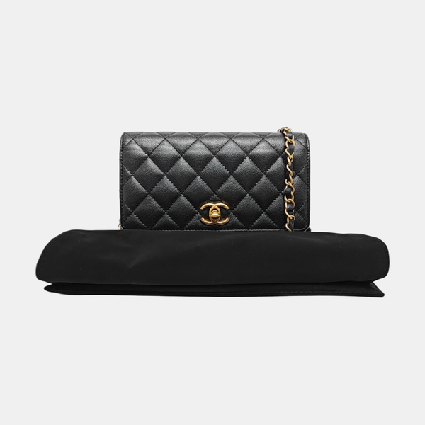 Quilted Grained Calfskin Shoulder Bag Black