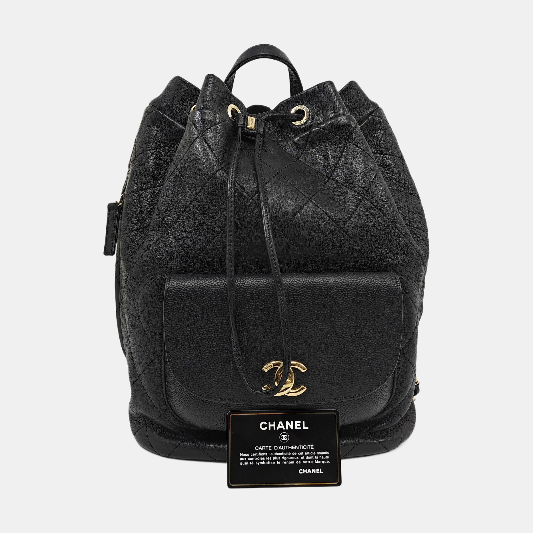Quilted Grained Calfskin Backpack Black