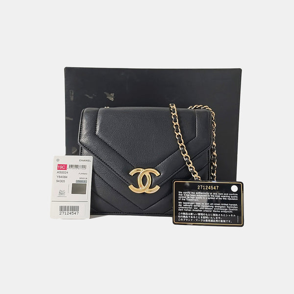 Chevron, Quilted Calfskin Black
