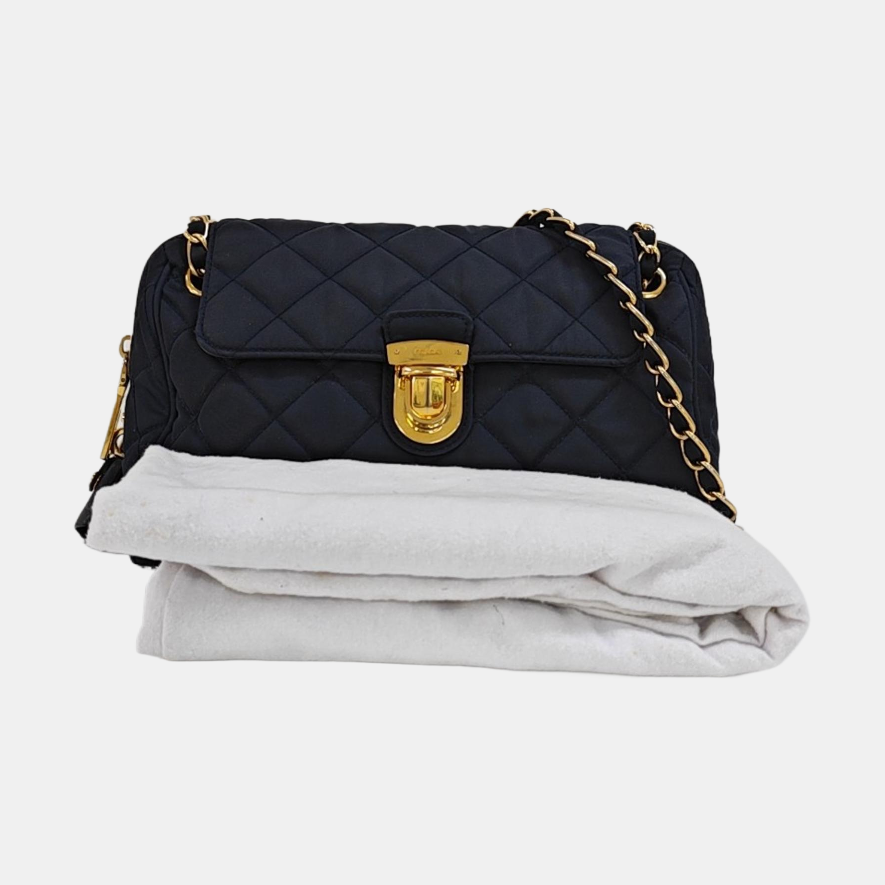Quilted Nylon Shoulder Bag Blue