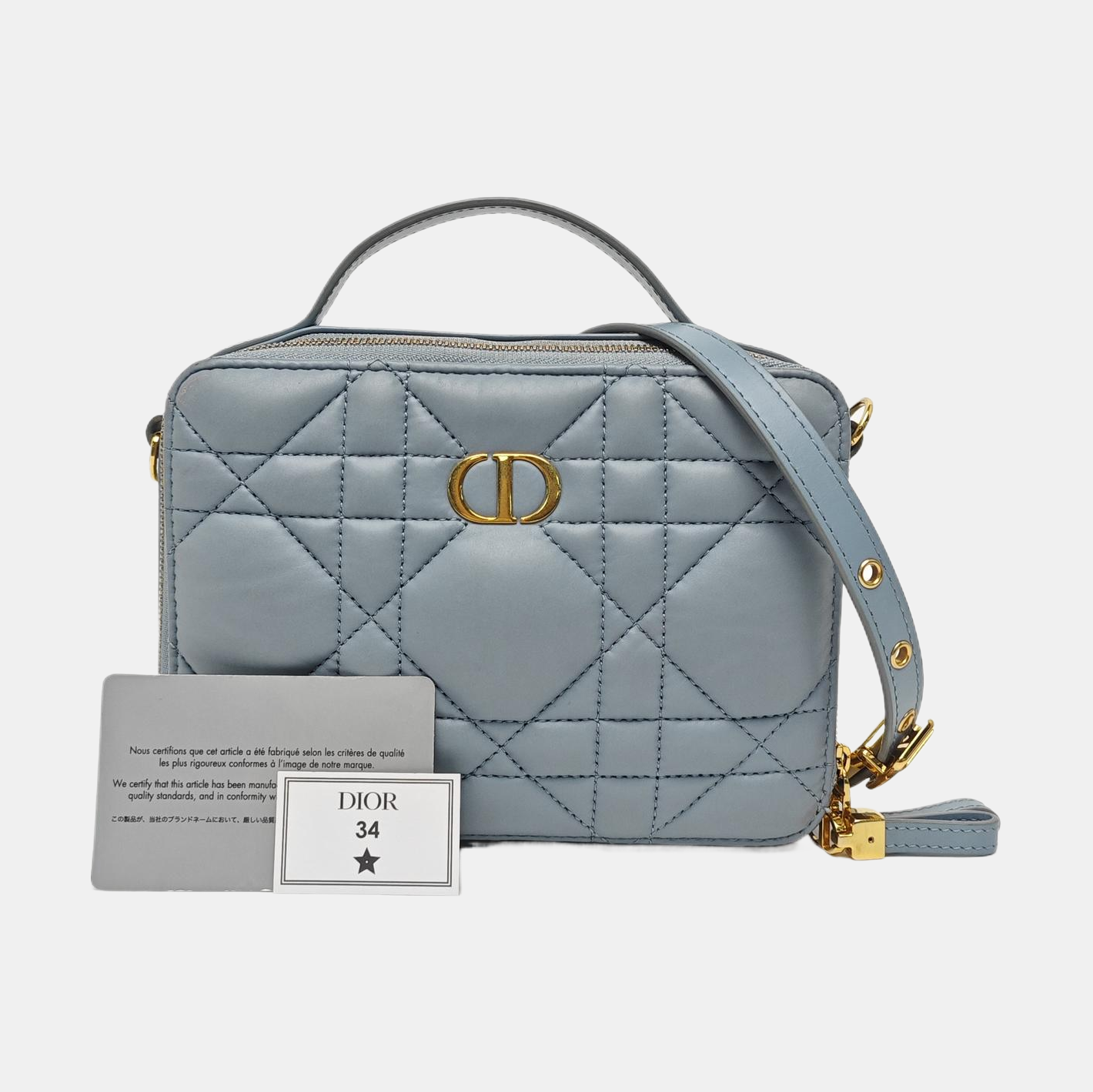 Cannage Calfskin Shoulder Bag Blue