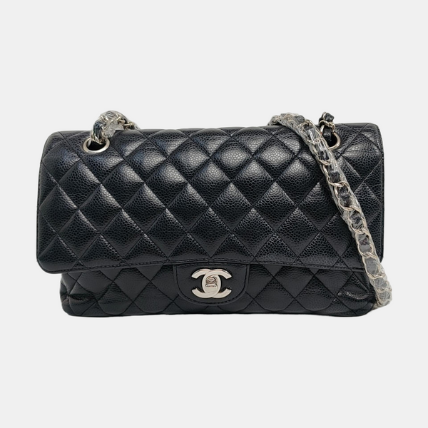 Authenticated pre-owned  CLASSIC FLAP Medium Quilted Grained Calfskin Black - Crossbody Bag at Looply