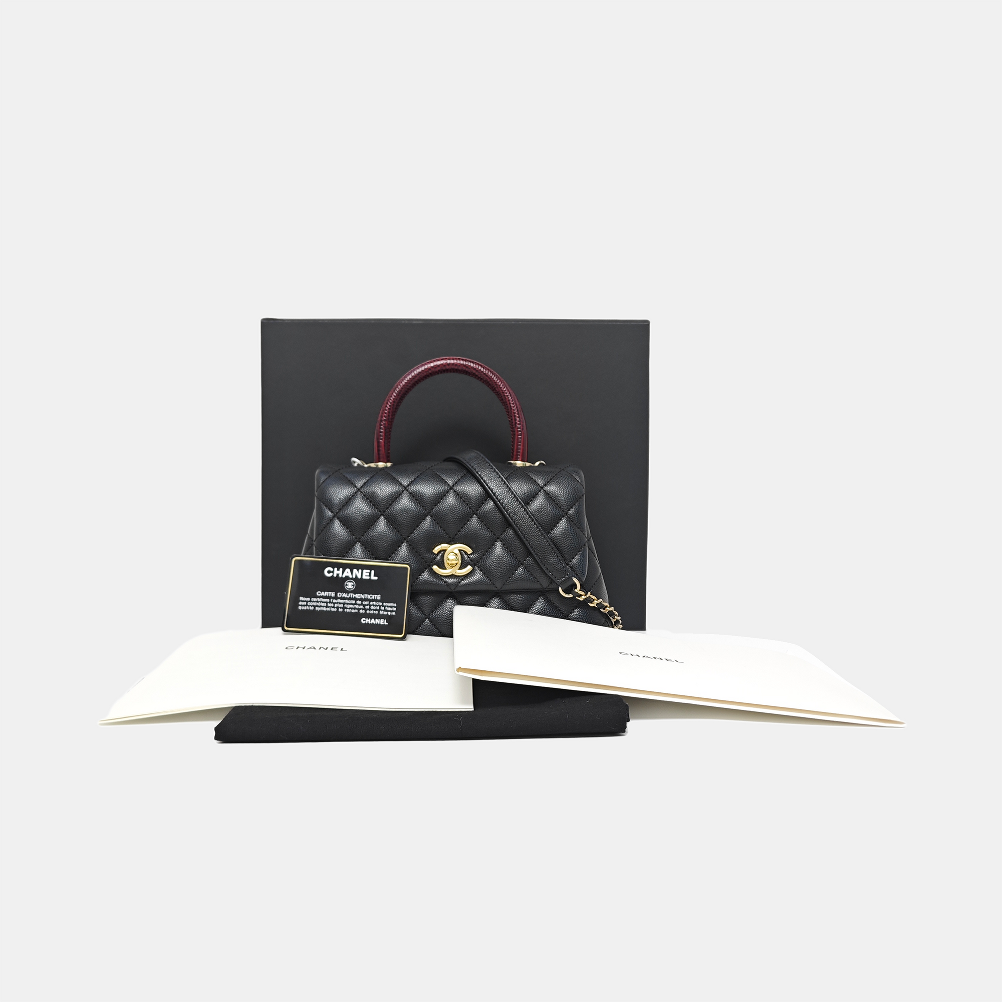COCO HANDLE Small Quilted Grained Calfskin Black