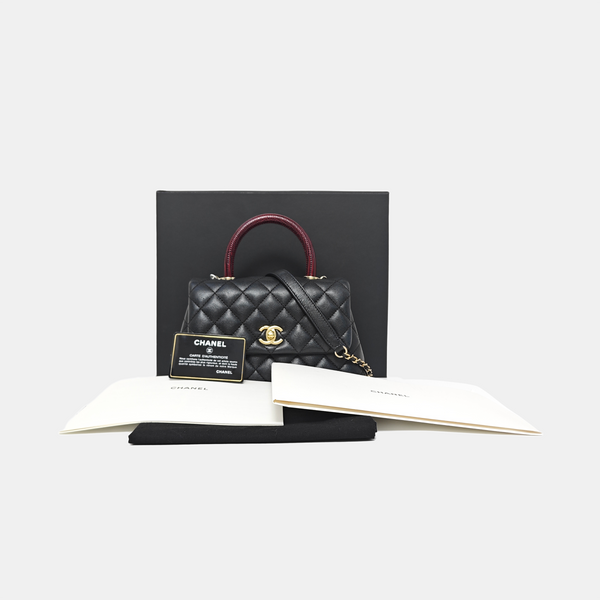 COCO HANDLE Small Quilted Grained Calfskin Black