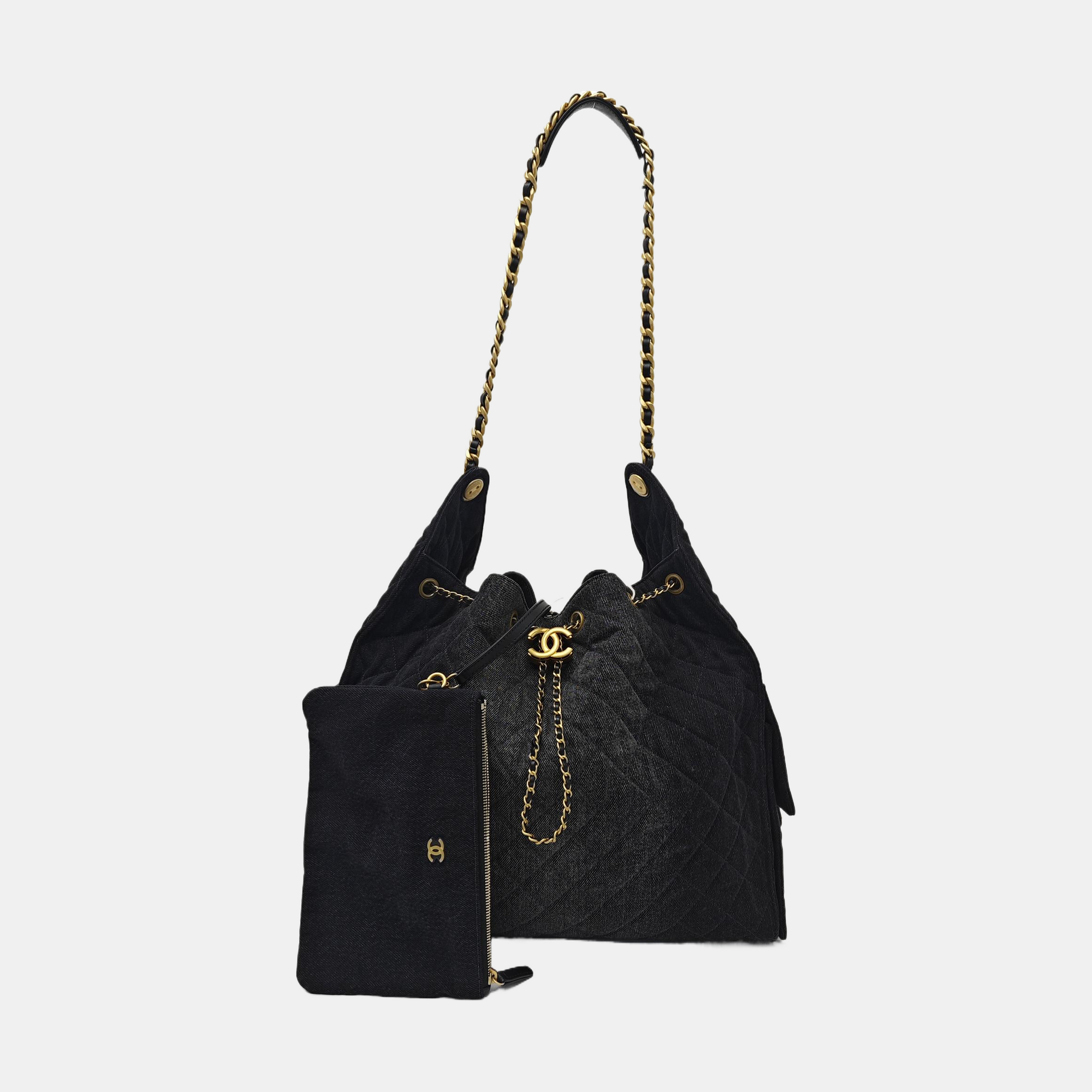 CHANEL 25 Quilted Denim Black