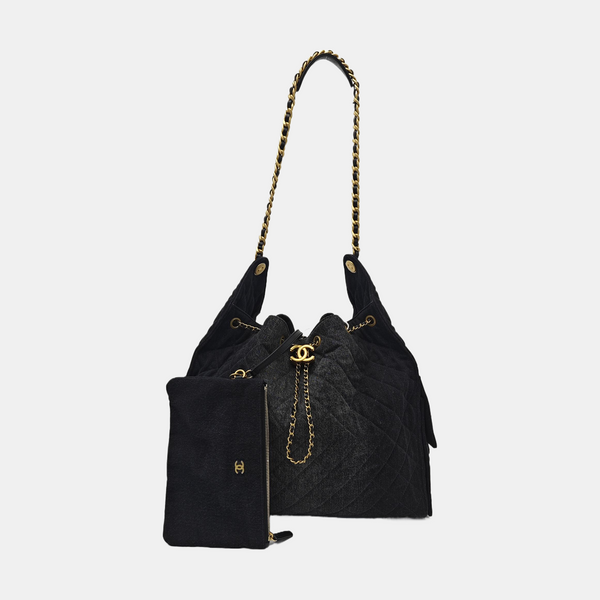 CHANEL 25 Quilted Denim Black