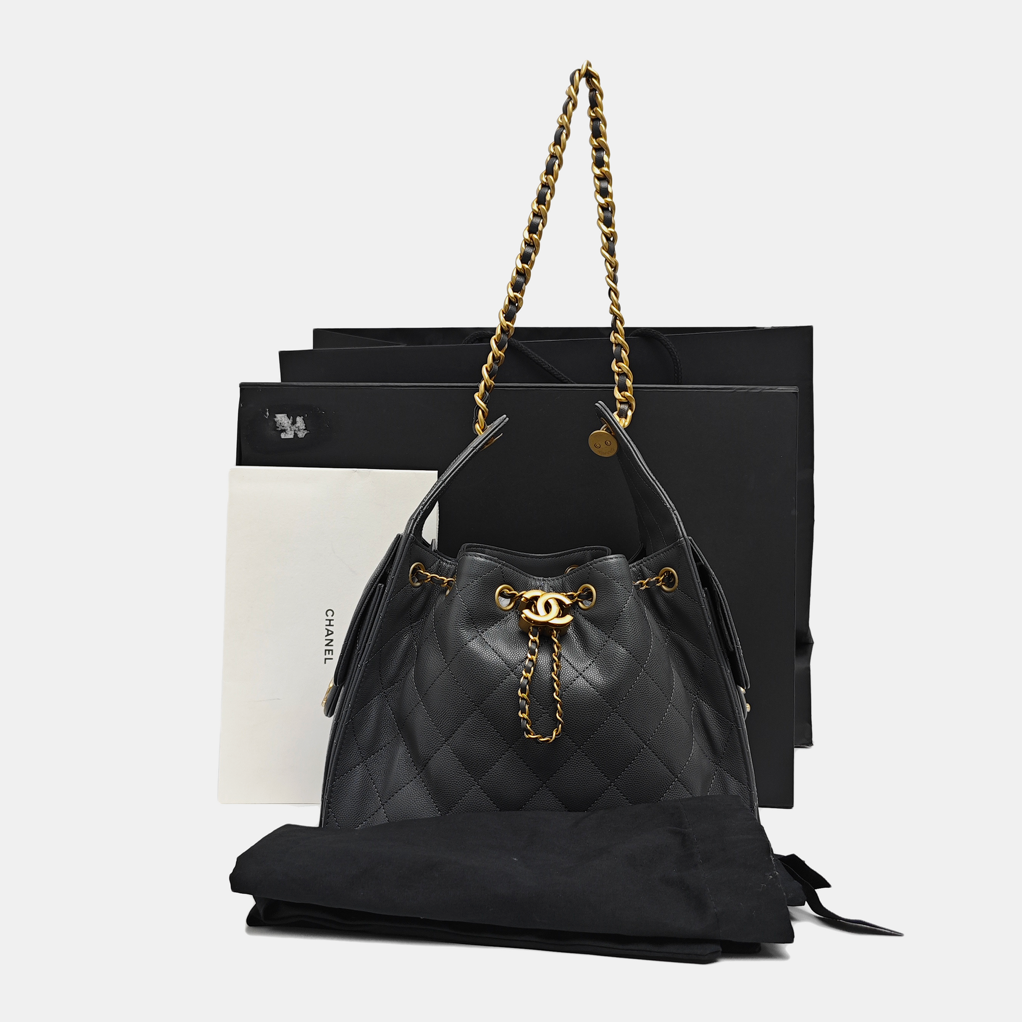 CHANEL 25 Small Quilted Grained Calfskin Gray