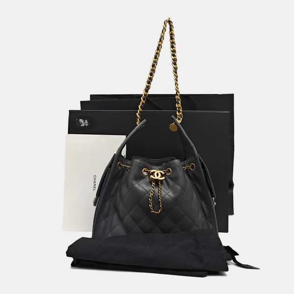 CHANEL 25 Small Quilted Grained Calfskin Gray