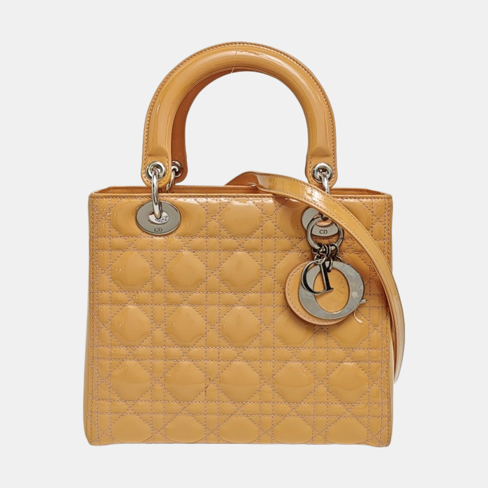 Lady Dior Medium Cannage Patent Leather Beige