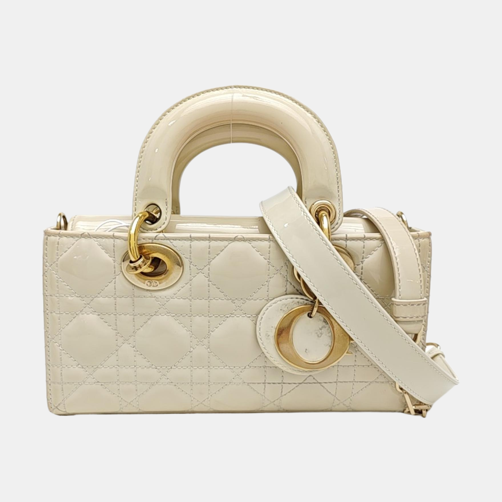 Lady D-Joy Small Cannage Patent Leather White