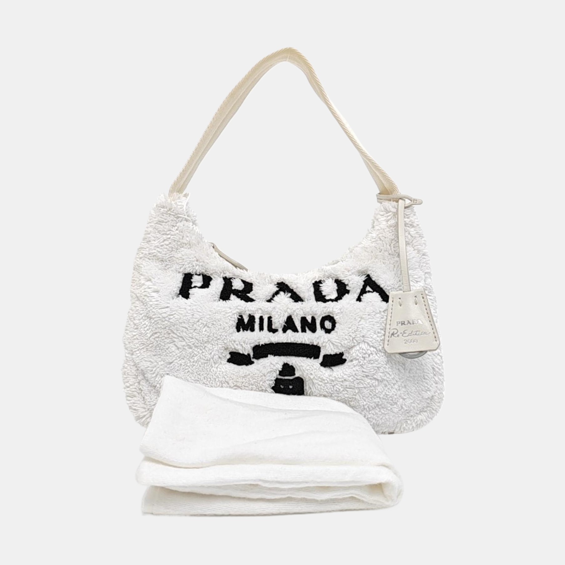 Authenticated pre-owned  Re-Edition2000 Mini Terry Cloth White - Top Handle Bag at Looply