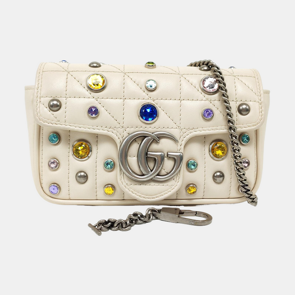 Authenticated pre-owned  GG Marmont Mini Quilted Calfskin White - Crossbody Bag at Looply