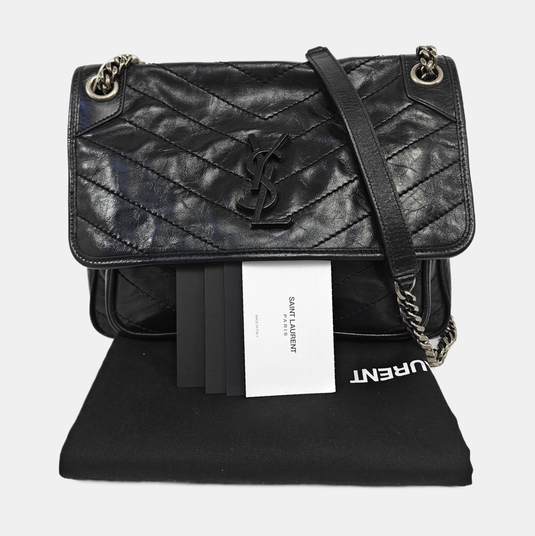 NIKI Medium Chevron Calfskin Black