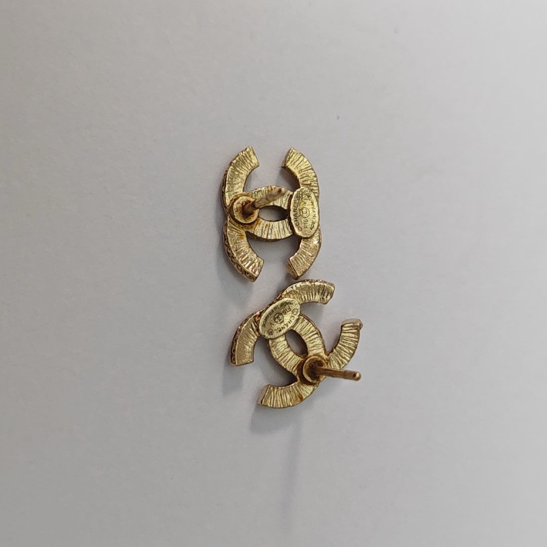 CC Logo Metal Gold Stud Earrings