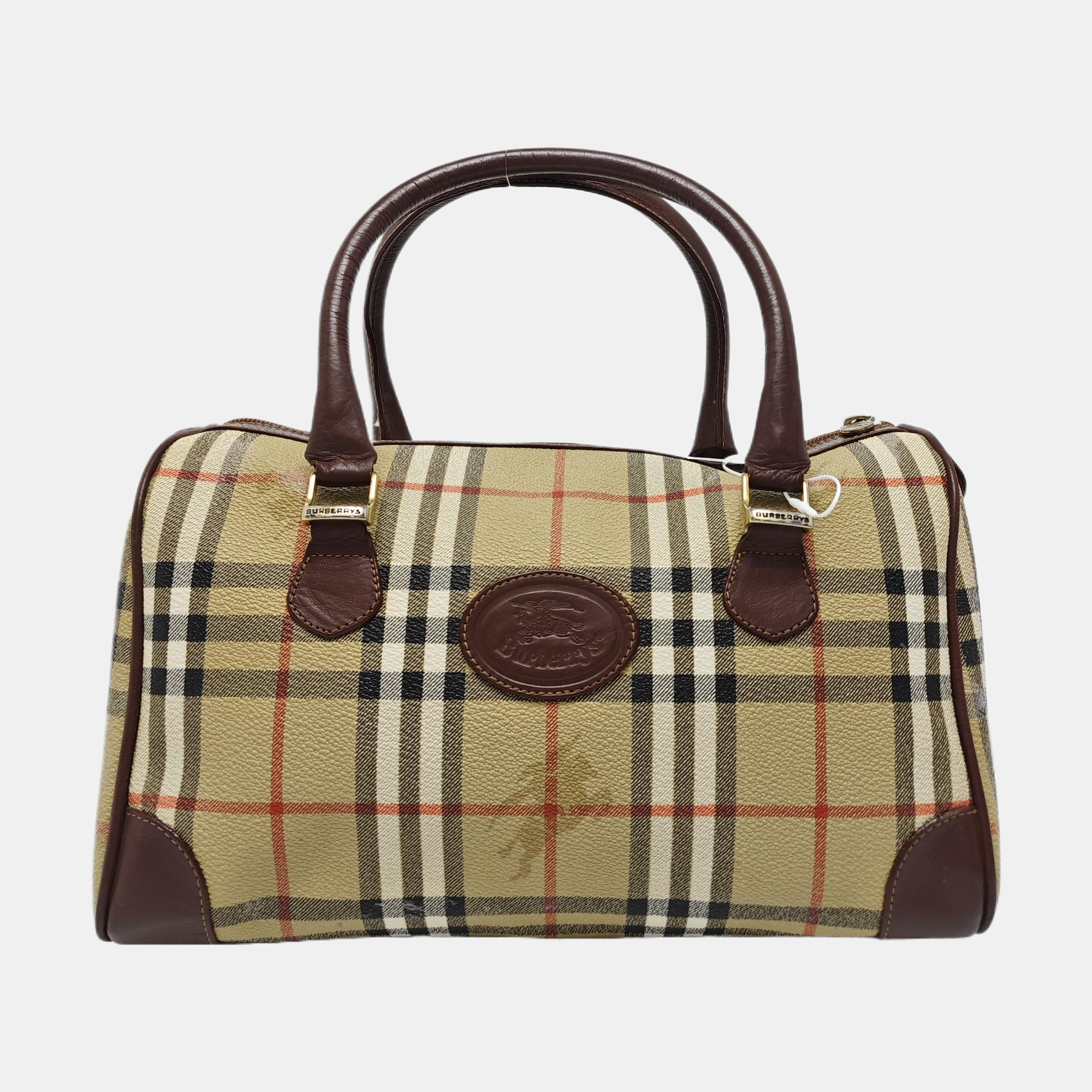 Coated Canvas Top Handle Bag Brown
