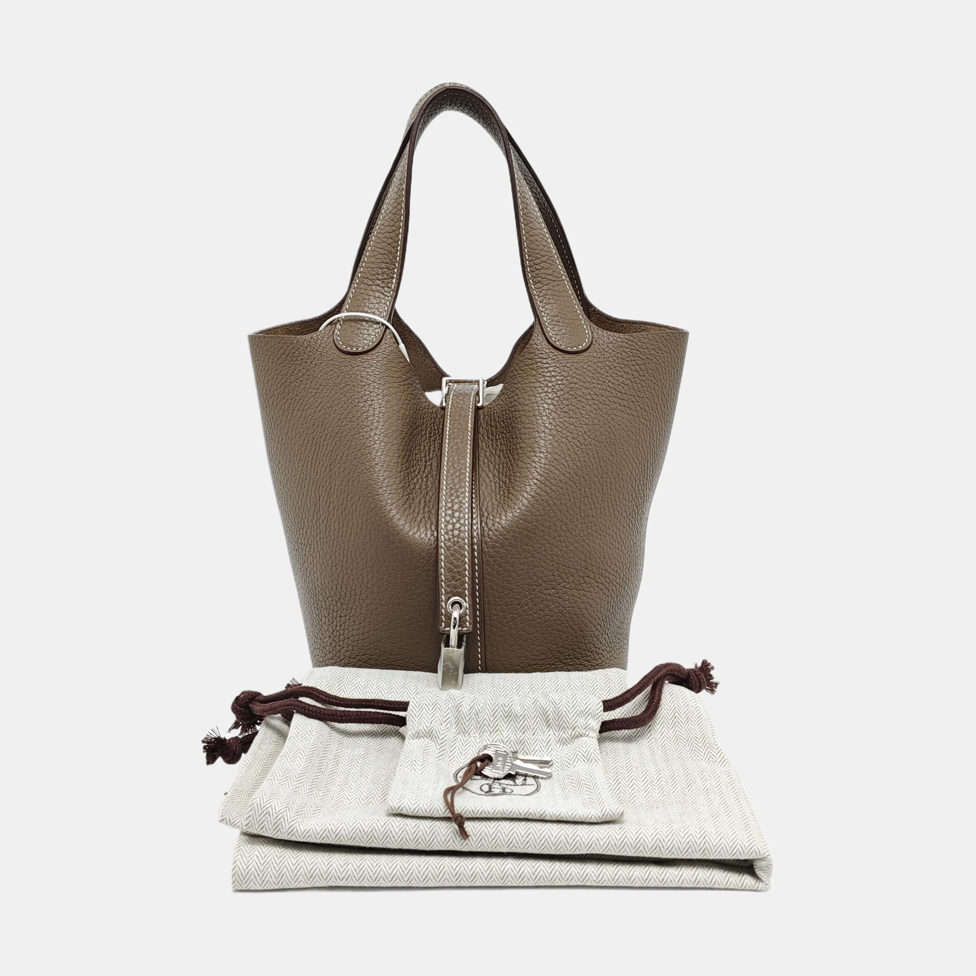 Authenticated pre-owned  Picotin Lock 18 Clemence Grey - Bucket Bag at Looply