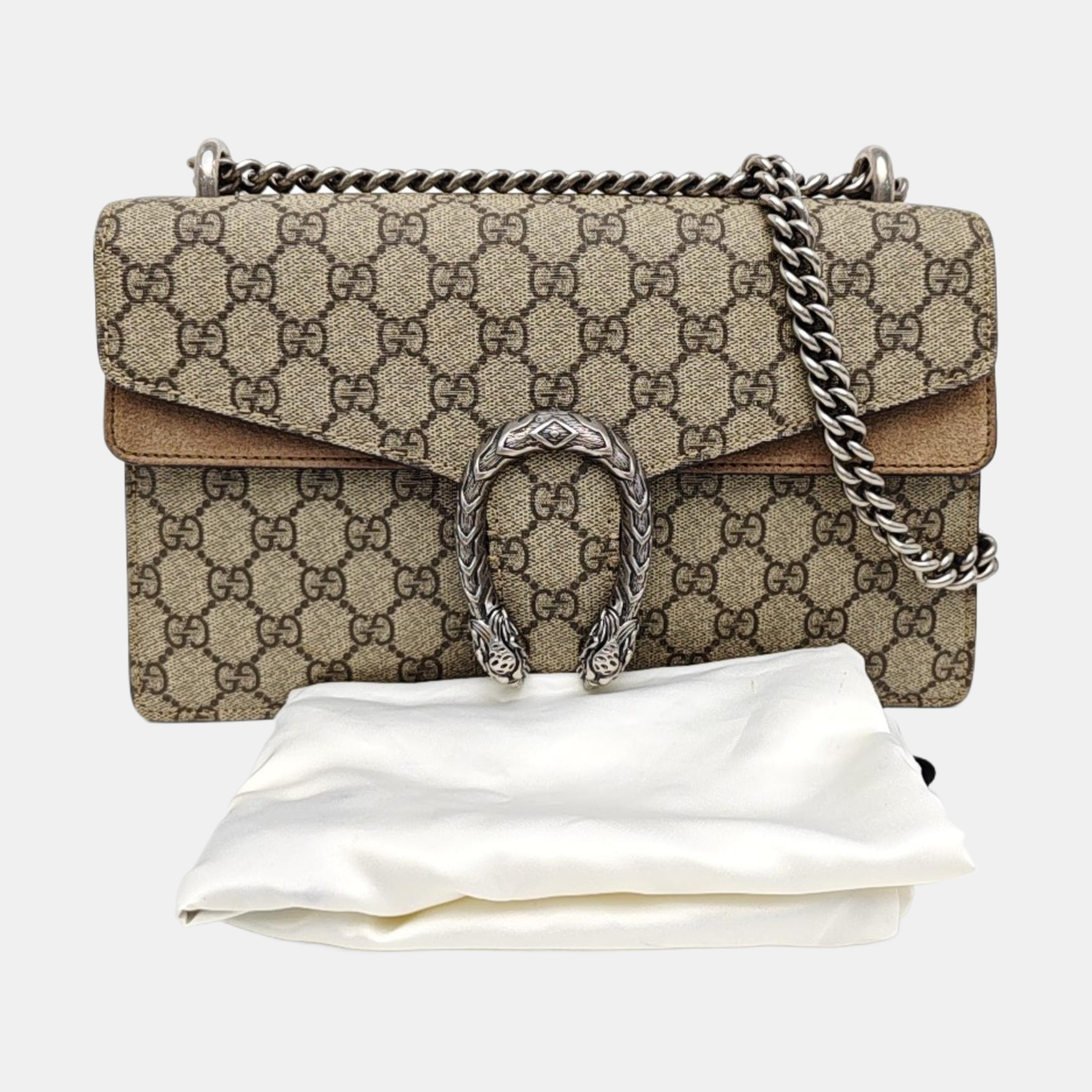 Dionysus Small Monogram Coated Canvas Beige
