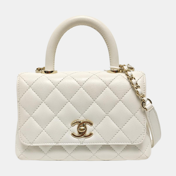 COCO HANDLE Mini Quilted Grained Calfskin White