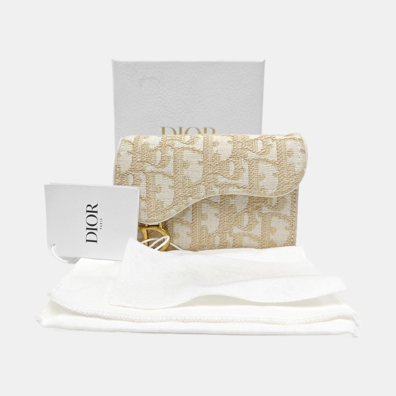 Saddle Mini Oblique Canvas White Card Holder