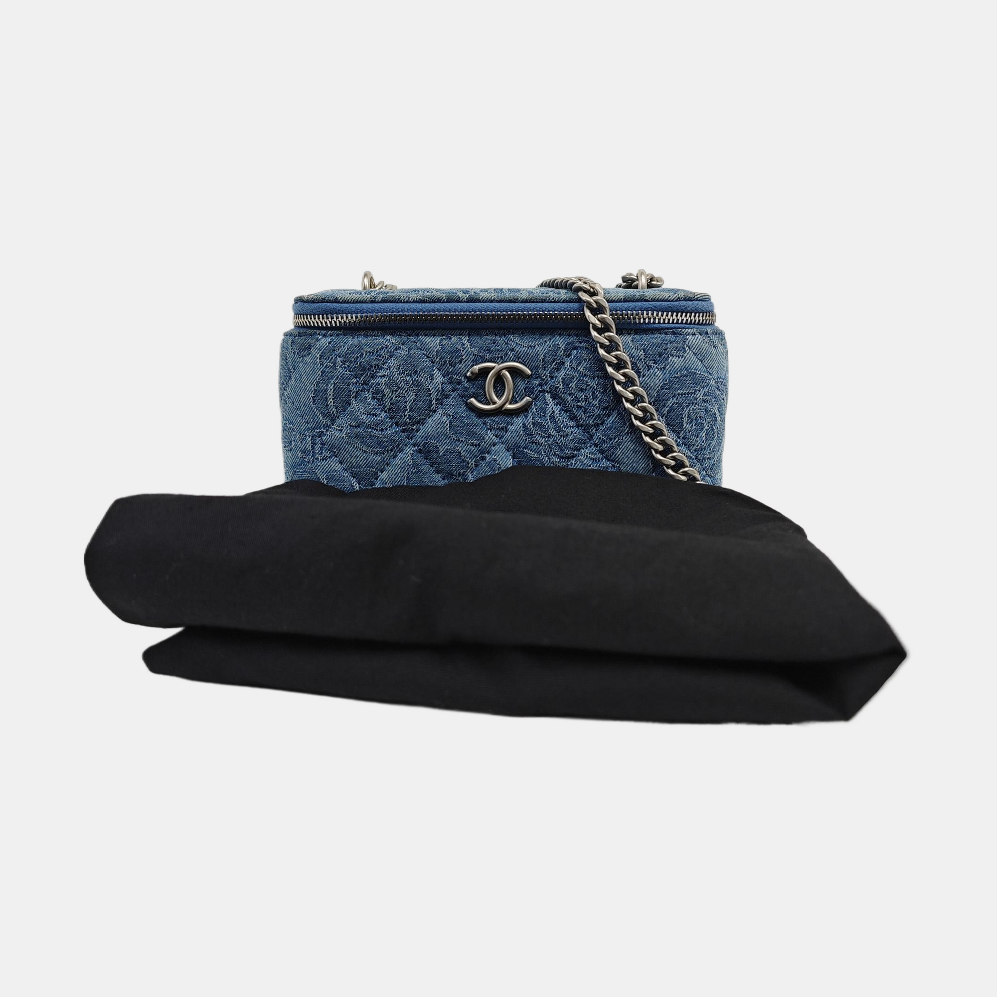 VANITY CASE Small Quilted Denim Blue