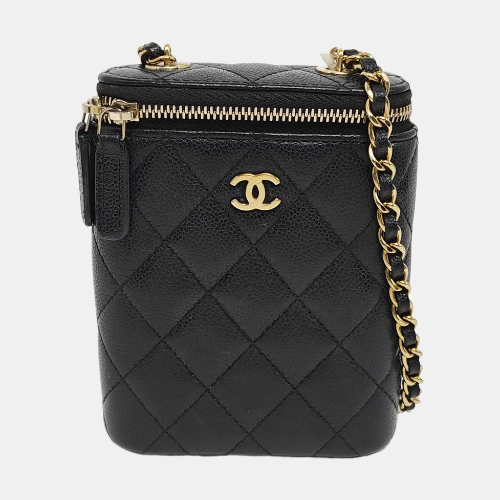 VANITY CASE Mini Quilted Grained Calfskin Black