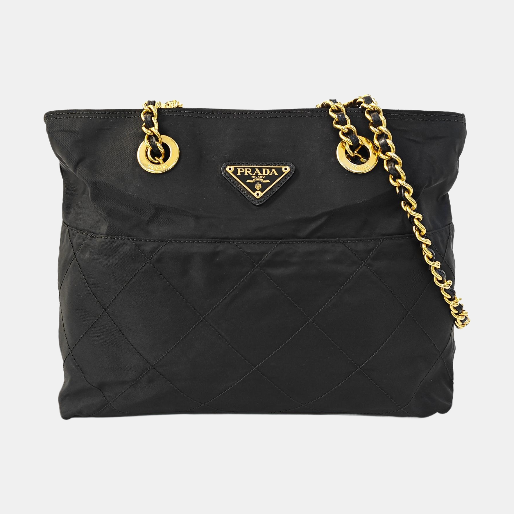 Chain Tote Quilted Nylon Black