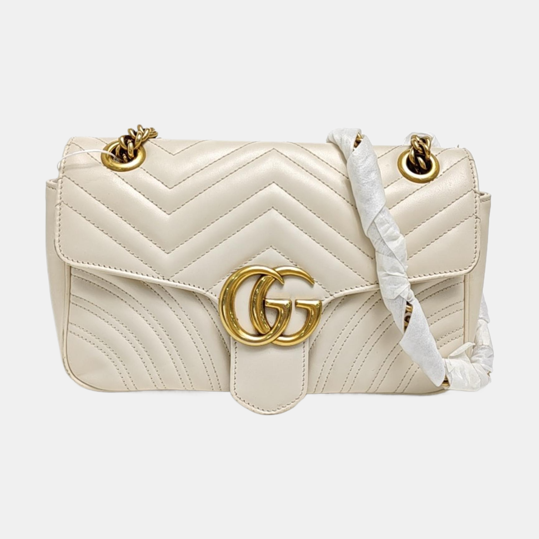GG Marmont Medium Quilted Calfskin White