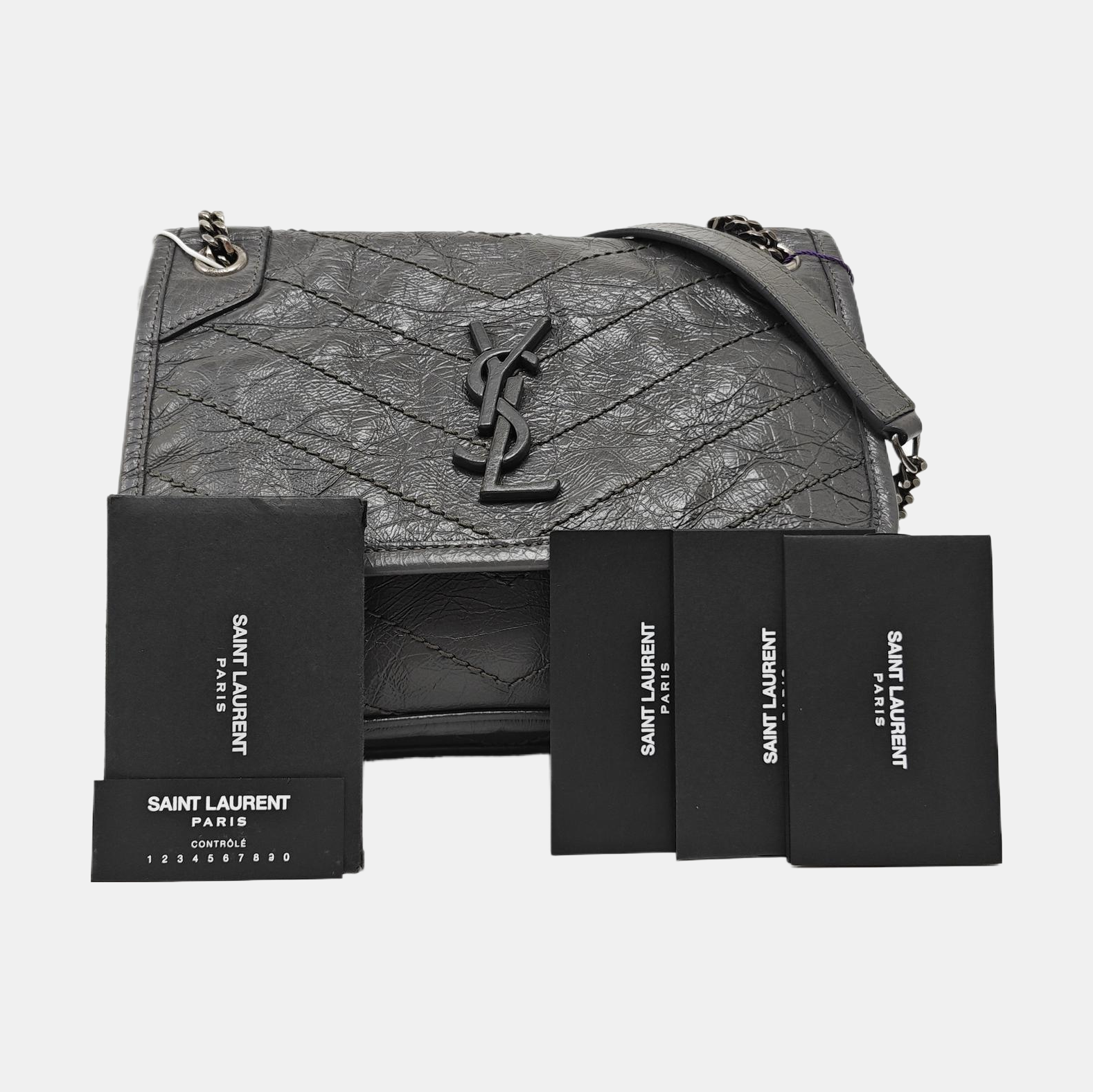 NIKI Small Chevron Calfskin Gray
