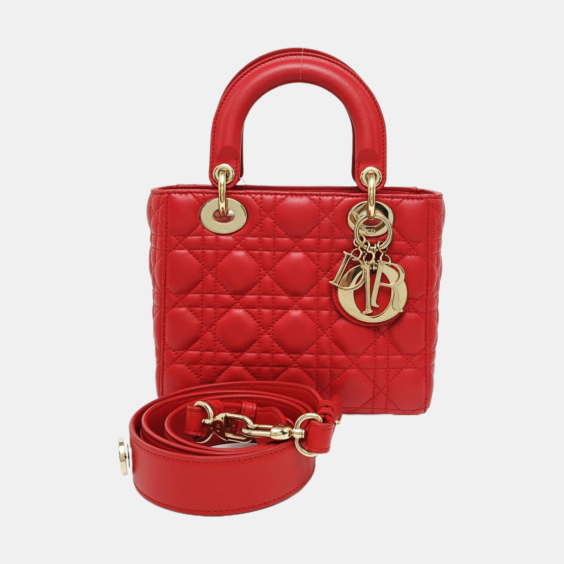 Authenticated pre-owned  Lady Dior Quilted Lambskin Red - Tote Bag at Looply