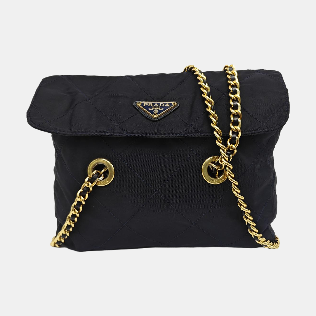 Quilted Nylon Shoulder Bag Blue