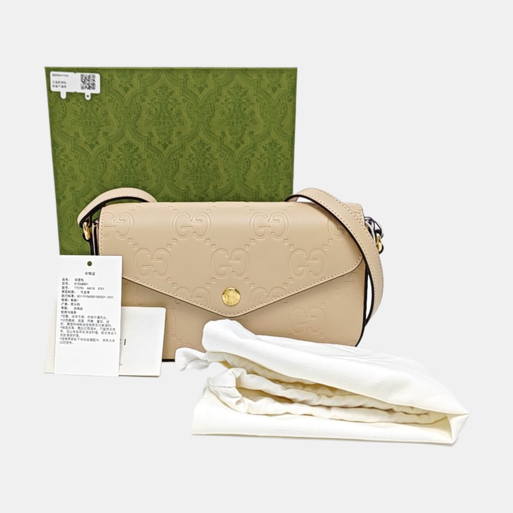 Monogram Calfskin Shoulder Bag Super Mini Beige