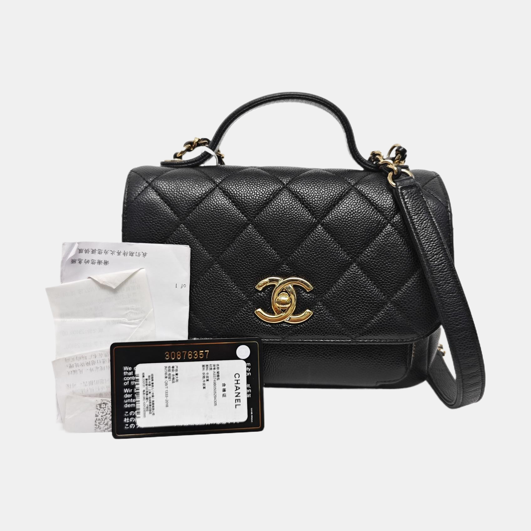 BUSINESS AFFINITY Small Quilted Grained Calfskin Black