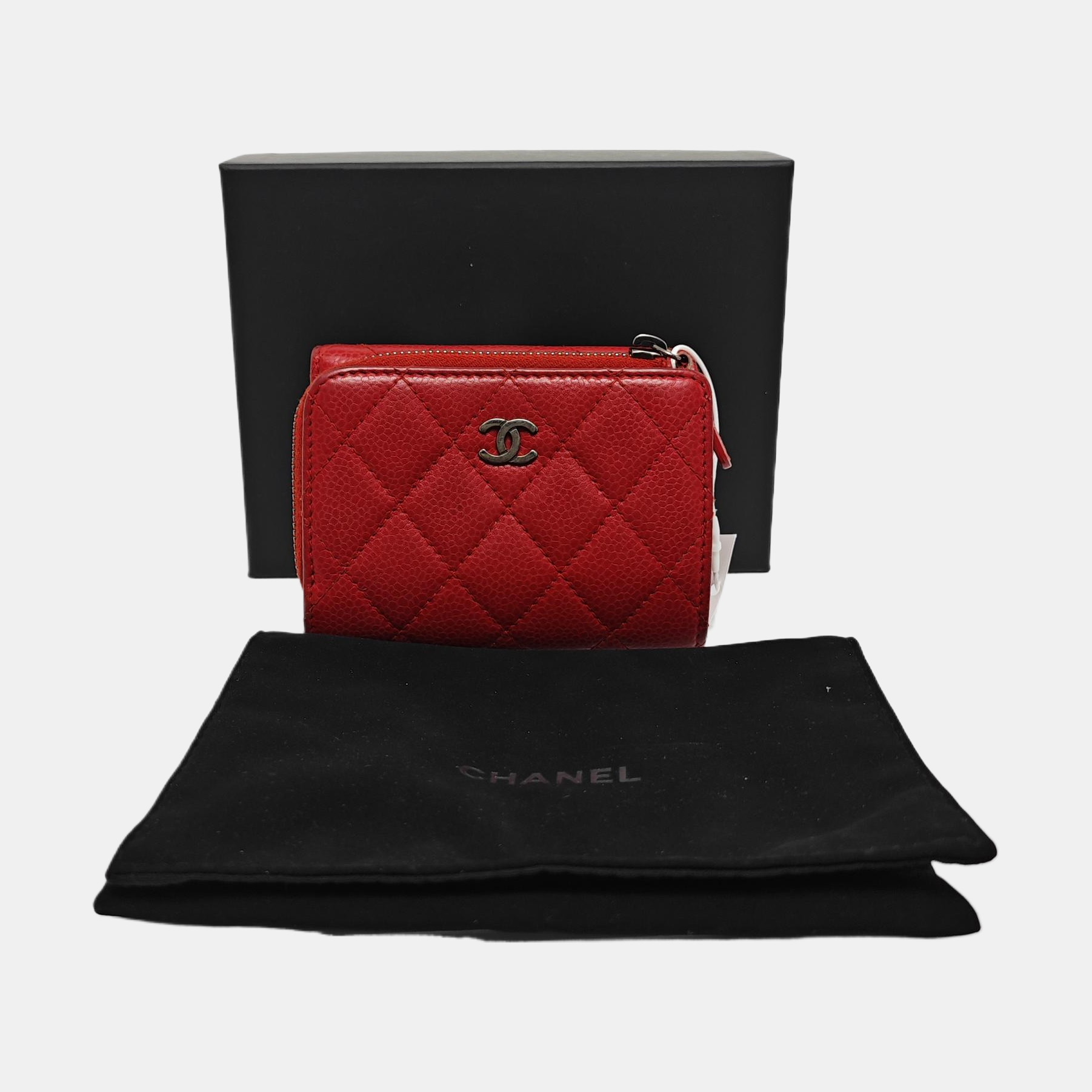 Quilted Grained Calfskin Wallet Red
