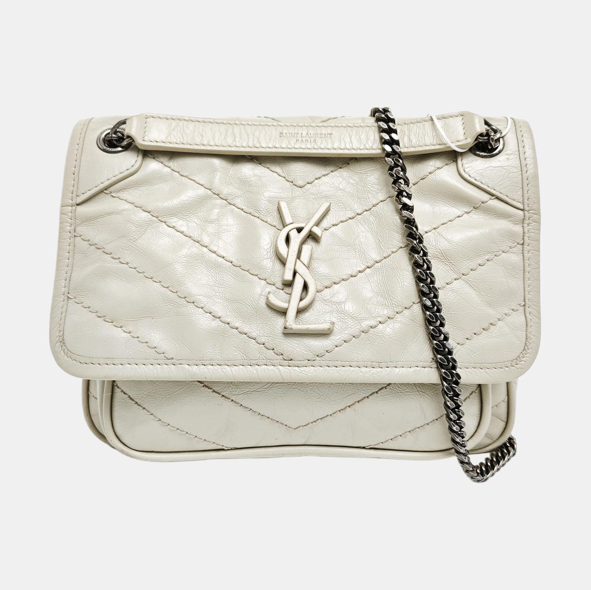 NIKI Small Chevron Calfskin White