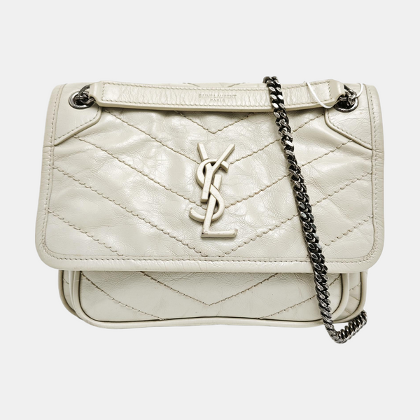 NIKI Small Chevron Calfskin White