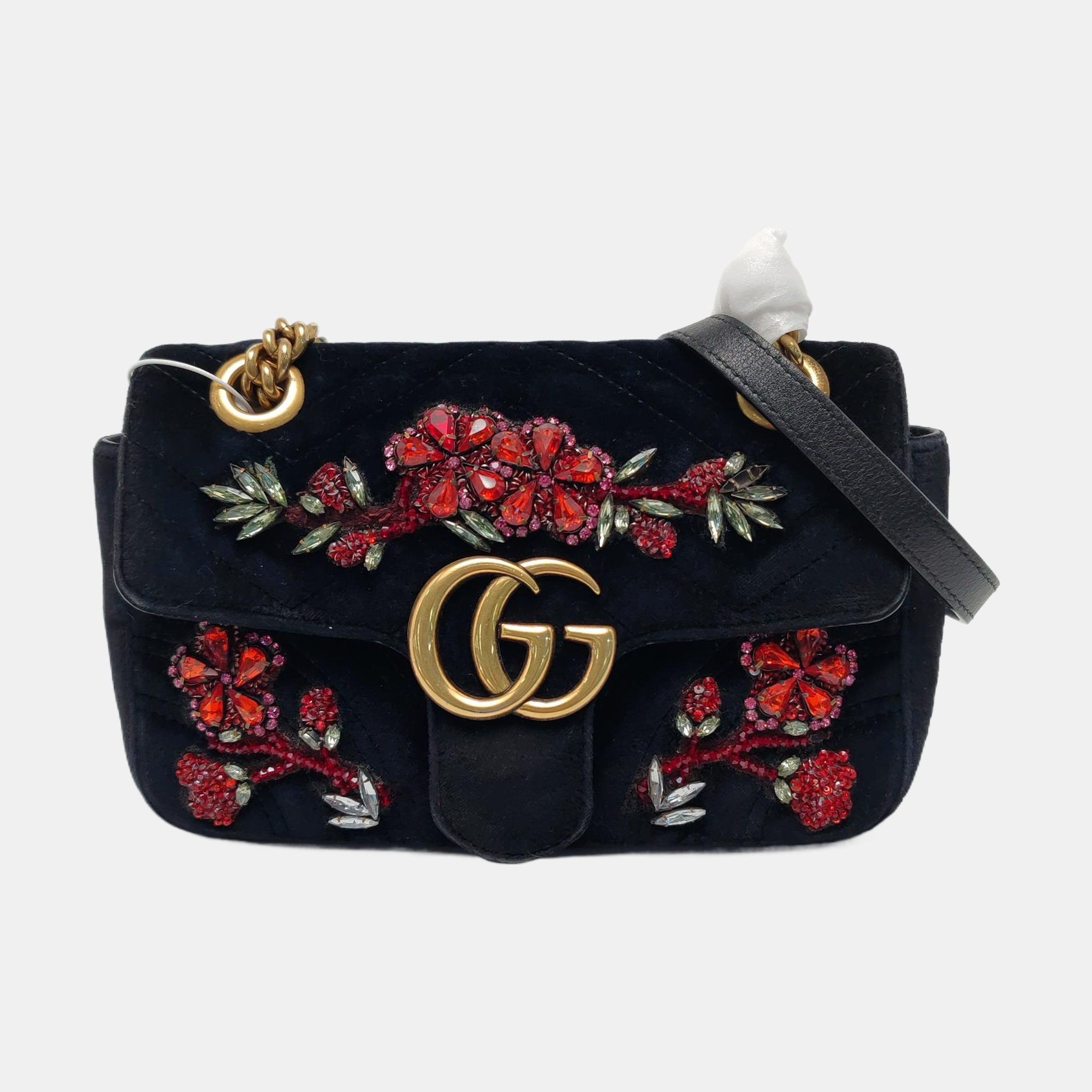 GG Marmont Small Quilted Velvet Black