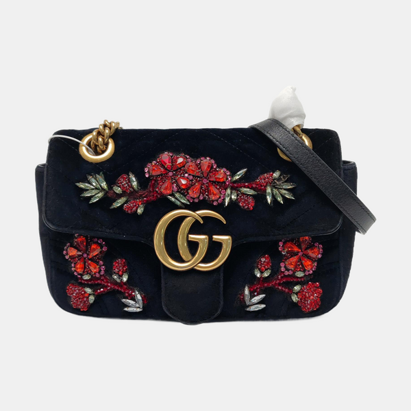 GG Marmont Small Quilted Velvet Black