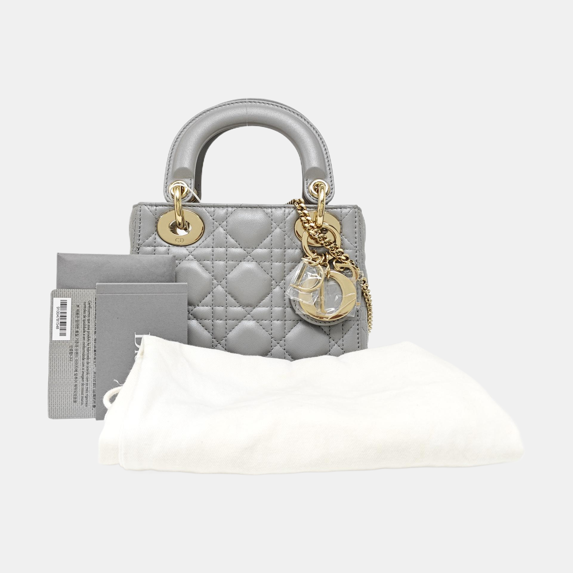 Lady Dior Mini Cannage Lambskin Gray