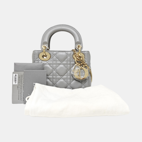 Lady Dior Mini Cannage Lambskin Gray