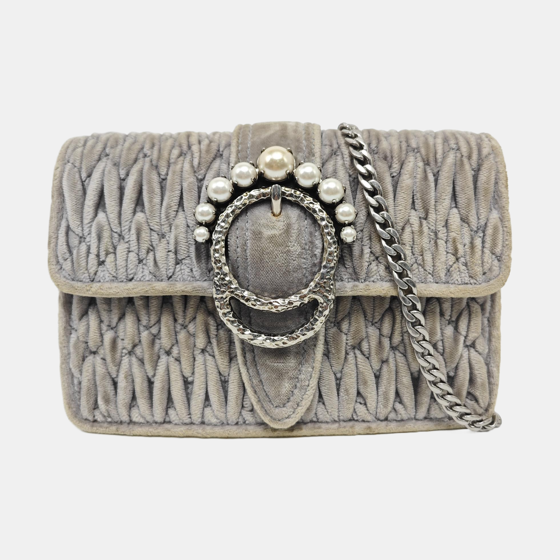 Quilted Velvet Shoulder Bag Gray