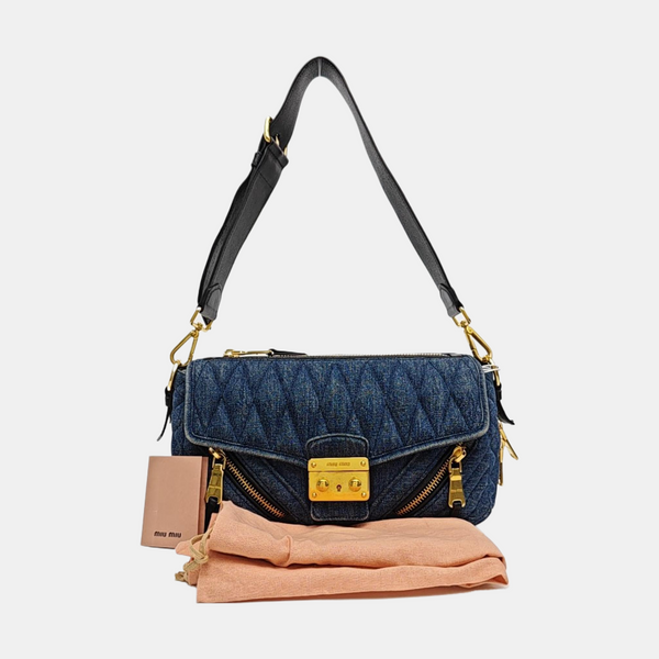 Quilted Denim Shoulder Bag Blue